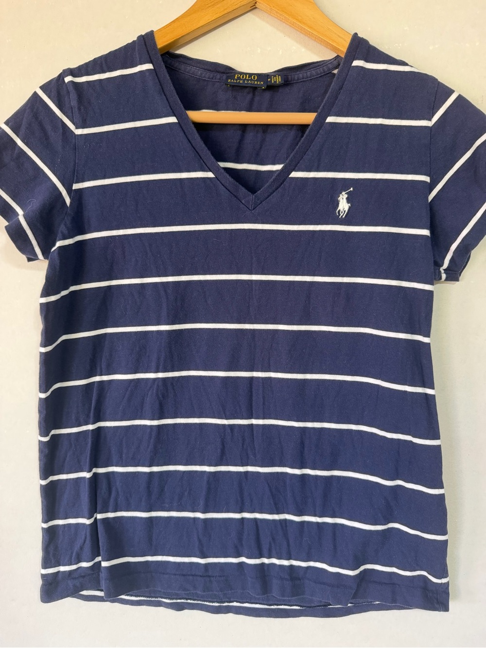 Polo by Ralph Lauren Navy V-Neck Short Sleeve Stripe Tee